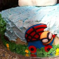 Superhero baby shower cake