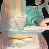 Carriage baby shower cake - light blue