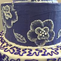 Royal Icing Purple Cake with Applique, Brush Embroidery and Cornelli Lace