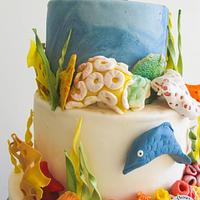 Beach/Ocean Theme Wedding Cake 