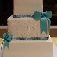Teal and White Wedding Cake