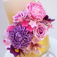 Ombre Gold Wedding Cake with Sugar Flower Bouquet 