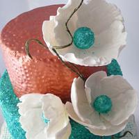 Birthday cake in copper and teal
