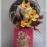 Hand painted Cake with Sugar Cymbidium orchids
