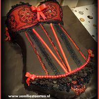 Red and black cake corset