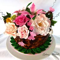 Basket with gum paste flowers