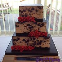 Square 3 Tier Skull Airbrushed Wedding Cake