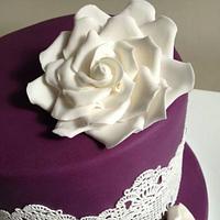 Purple, lace and rose cake.