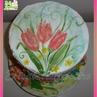 Royal icing painted tulips