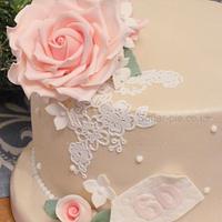 Lace & rose birthday cake