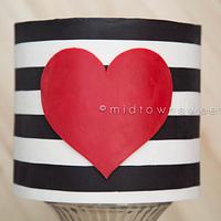 Black & White Striped Cake with Red Heart