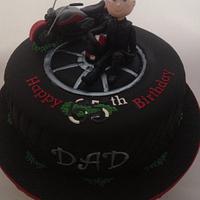 Motorcyclist and bike - wheel shaped cake