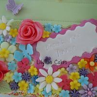 Flower parcel retirement cake