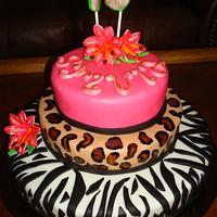 Zebra, Leopard & Lily cake