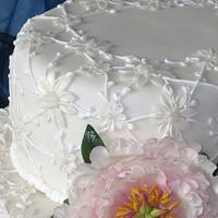 Wedding cake with pink peony