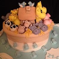 Noah's ark christening cake for twin boys