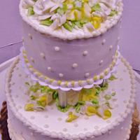 2-tier 50th anniversary buttercream floral cake