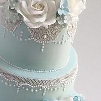 Pale blue Lace wedding cake
