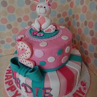 Bunny on pink and turqoise cake