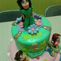 Disney princesses themed birthday cake
