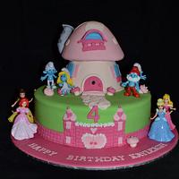 smurfette and disney princess cake