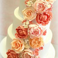 Coral and pink floral cake