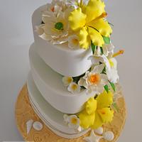 Citrus yellow and lime Beach themed wedding cake