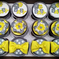 Yellow and gray baby shower cupcakes