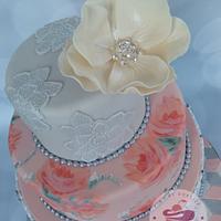 Old pink and grey wedding cake