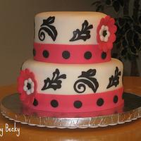 Pink and Black Scrolled Shower Cake