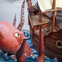 Chocolate sculpture: Kraken attacks a pirate ship!