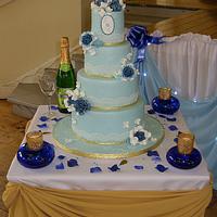 Blues & Gold 4 Tier Wedding Cake