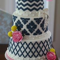 Pink Peonys and Navy Patterns (Marvelous  Molds Onlays) Wedding