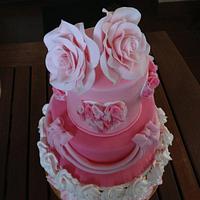 Mini wedding cake... Ruffles and rose