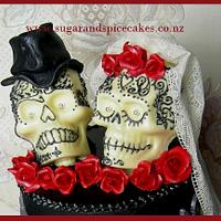 Gothic Skulls Bridal cake topper with piped Henna tattoos