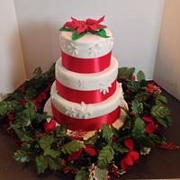 Winter poinsettia wedding cake