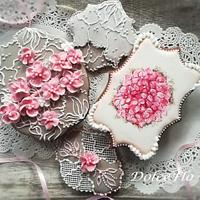 Pink flowers on lace