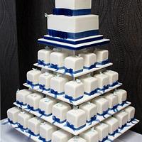 Square mini cake tower with penguin toppers