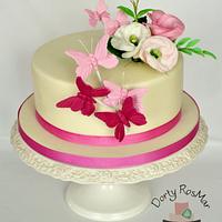 Wedding Cake with Butterflies and Eustoma