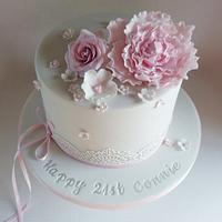 Grey and pink 21st birthday cake