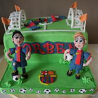 Barcelona cake with Messi and a little boy..
