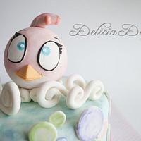The Pink Angry Bird- floating on bubbles cake
