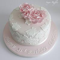 Pink Peonies 21st Birthday Cake