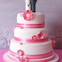 Pink fantasy flowers wedding cake