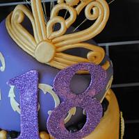 3 Tier Wonky 18th Cake with a Princess Tiara & Cameo's