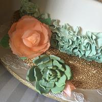 "To The Moon and Back" Gold and Mint Wedding Cake