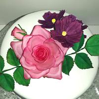 Rose and cosmos cake