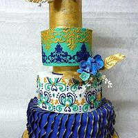 Peacock colour Theme Wedding cake