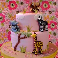 Pink Safari First Birthday Cake