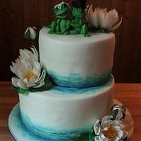 Wedding cake with frogs and water lilies